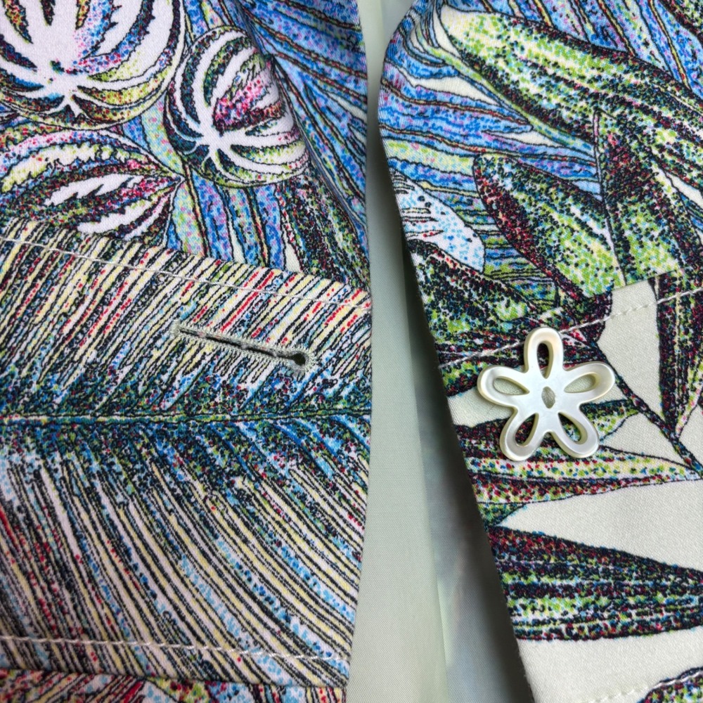 Colorful Jacket Womens 10 Green Blue Tropical Palm Leaf Flower Resortwear Floral - Picture 7 of 16